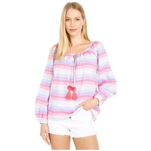 J. Crew Metallic Pastel Striped Rainbow Peasant Top S - Picture 4 of 16